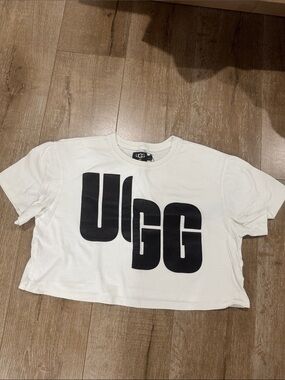 UGG White Crop Tee with Black Logo